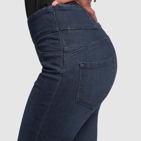 OLGYN Women Stretch Dark Blue Denim Pull On Pant - Picture 4 of 5